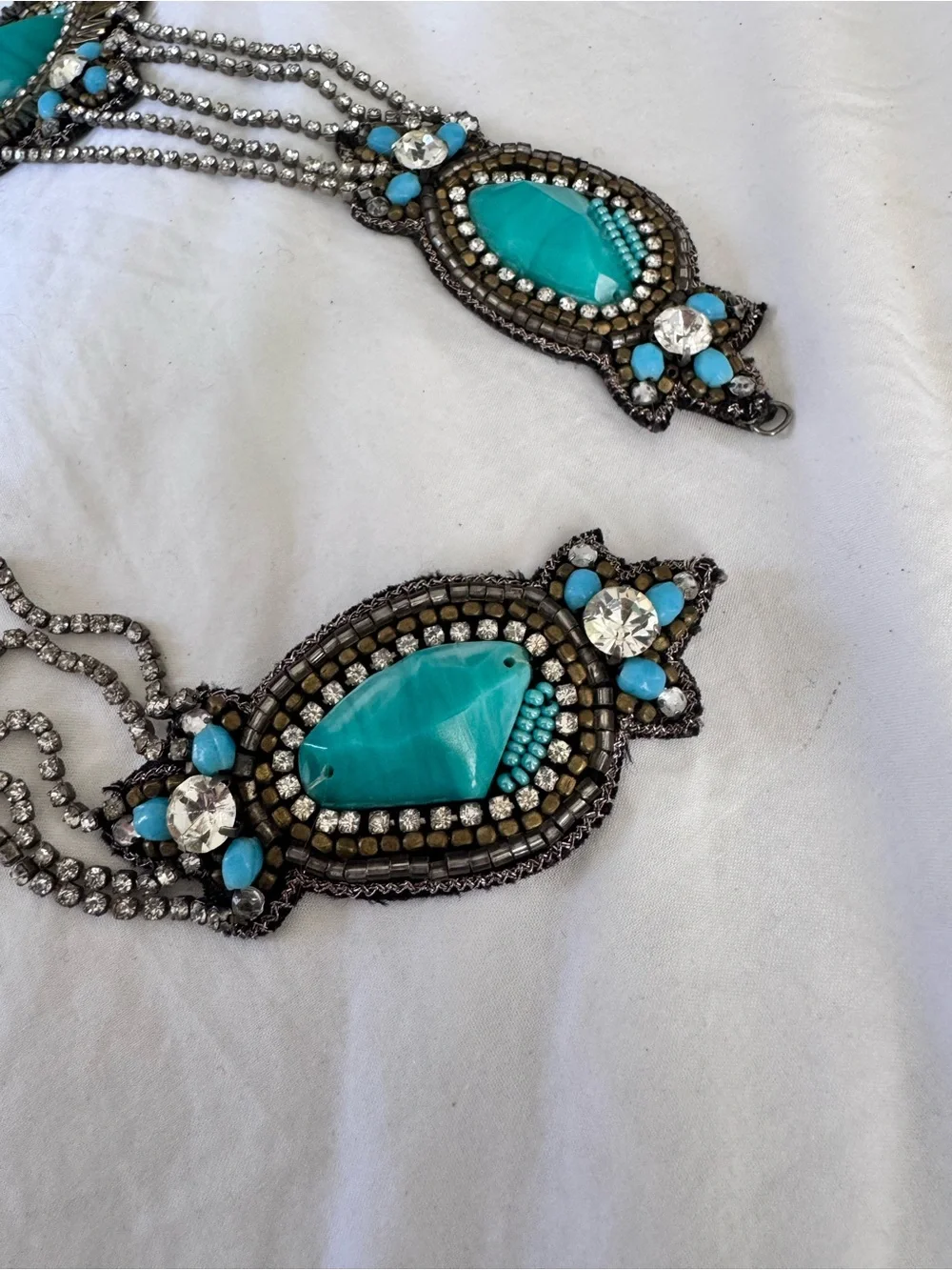 Turquoise leather Bibb statement necklace